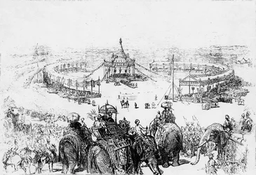 Vogelperspektive des Imperial Durbar in Delhi, veröffentlicht in der Illustrated London News am 10. Februar 1877
